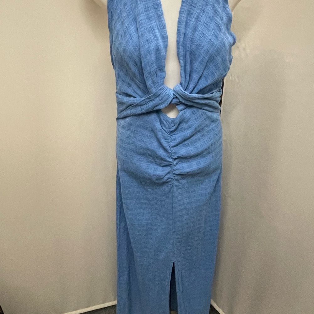 Free People Nya Blue Plunge Neck Sundress with Slit